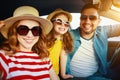 Happy   family  in summer auto journey travel by car on beach Royalty Free Stock Photo