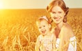 Happy family in summer nature. Mother and baby daughter in the w Royalty Free Stock Photo