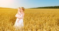 Happy family in summer nature. Mother and baby daughter in the w Royalty Free Stock Photo