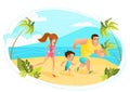 Happy family on summer vacation. Hello summer design concept. Vector illustration Royalty Free Stock Photo