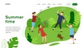 Happy Family Summer Vacation Landing Page Concept. Mother, Father, Daughter and Son are Playing Active Games Outdoor Royalty Free Stock Photo