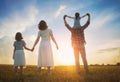 Happy family on summer walk