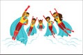 Happy family of superheroes set. Smiling parents and their children dressed as superheroes colorful vector illustrations