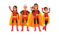 Happy Family of Superheros Waving Hands Vector Illustration
