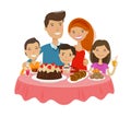 Happy family at table. Celebration, tableful concept. Cartoon vector illustration Royalty Free Stock Photo