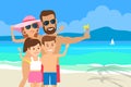 Happy family taking selfie photo on tropical beach.summer travel vacation
