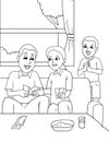 Happy family talking on the couch line art illustration