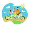 Happy Family Tandem Bike. Vector