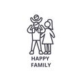 Happy family thin line icon, sign, symbol, illustation, linear concept, vector Royalty Free Stock Photo