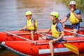 Happy family of three on the catamaran Royalty Free Stock Photo