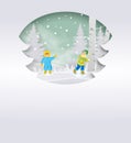 Happy family throwing snowballs - cartoon people characters illustration on white background. Concept of winter activity