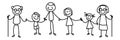 Happy family together stick-figure black handrawn illustration