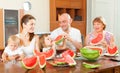 Happy family together with watermelon Royalty Free Stock Photo