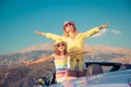 Happy family travel by car in the mountains Royalty Free Stock Photo