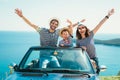 Happy family travel by car to the sea. Royalty Free Stock Photo