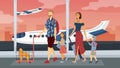 Happy Family travel together. Parents with children at the airport ready for vacation. Flat style. Vector illustration Royalty Free Stock Photo