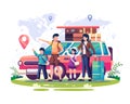 Happy Family traveling on the summer holiday or vacation. Family with children travel around the world by car Royalty Free Stock Photo