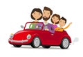 Happy family travelling by car. Journey, travel concept. Cartoon vector illustration Royalty Free Stock Photo