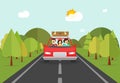 Happy family trip by car, people characters in auto travelling Royalty Free Stock Photo