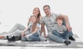 happy family with two children and a dog Royalty Free Stock Photo