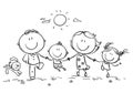 Happy family with two children having fun running outdoors, outline Royalty Free Stock Photo