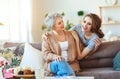 Happy family two generations old mother and adult daughter Royalty Free Stock Photo