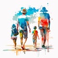 Happy family enjoy summer vacation on seaside. Summer travel and leisure on sea beach.