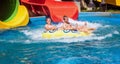 Happy family of two after water park slide Royalty Free Stock Photo