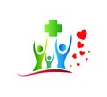 Happy Family union logo with lovely heart healthcare icon parent kids love parenting care symbol icon.