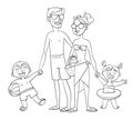 Happy family on vacation. Coloring book