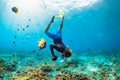 Young man in snorkelling mask dive underwater Royalty Free Stock Photo