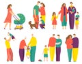 Happy family vector illustration set, cartoon flat father, mother and daughter or son child characters standing together Royalty Free Stock Photo