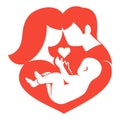 Happy family vector logo or icon, Caring father, mother and child relationship. The image is isolated on a white