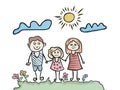 Happy family, children hand drawing picture Royalty Free Stock Photo