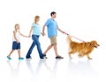 Happy Family Walk the Dog