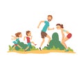 Happy Family Walking in the Park, Father, Mother, Daughter and Son Having Good Time Together Vector Illustration Royalty Free Stock Photo