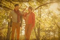 Happy family walking trough nature. Royalty Free Stock Photo