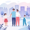 Happy family walks around the city vector illustration Royalty Free Stock Photo