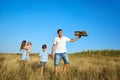 Happy family walks on nature. Royalty Free Stock Photo