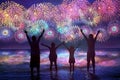 Happy family watching the sunset on the beach Royalty Free Stock Photo