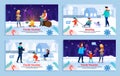 Happy Family Winter Rest on Vacation Banner Set Royalty Free Stock Photo