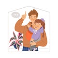 Happy Family with Young Father Holding Little Daughter with Arms Vector Illustration