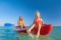 Happy family - young mother, children have fun on boat walk Royalty Free Stock Photo