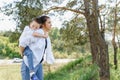 Happy family; young mother and her five year old son spending time outdoor on a summer day. concept of family boy and happy Royalty Free Stock Photo