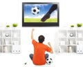 Happy fan watching soccer game and raised hands Royalty Free Stock Photo