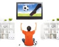 Happy fan watching soccer game and raised hands Royalty Free Stock Photo