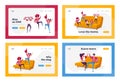 Happy Fans Cheering for Sport Team Victory Success Landing Page Template Set. Tiny Characters with Funny Attribution