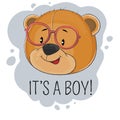 Happy fantasy bear boy in glasses. Greeting card