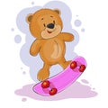 Happy fantasy teddy bear riding on a skateboard