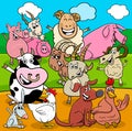 Happy farm animals cartoon characters group Royalty Free Stock Photo